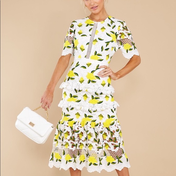 COPY - Yellow Floral Lace Midi Dress - Picture 2 of 3